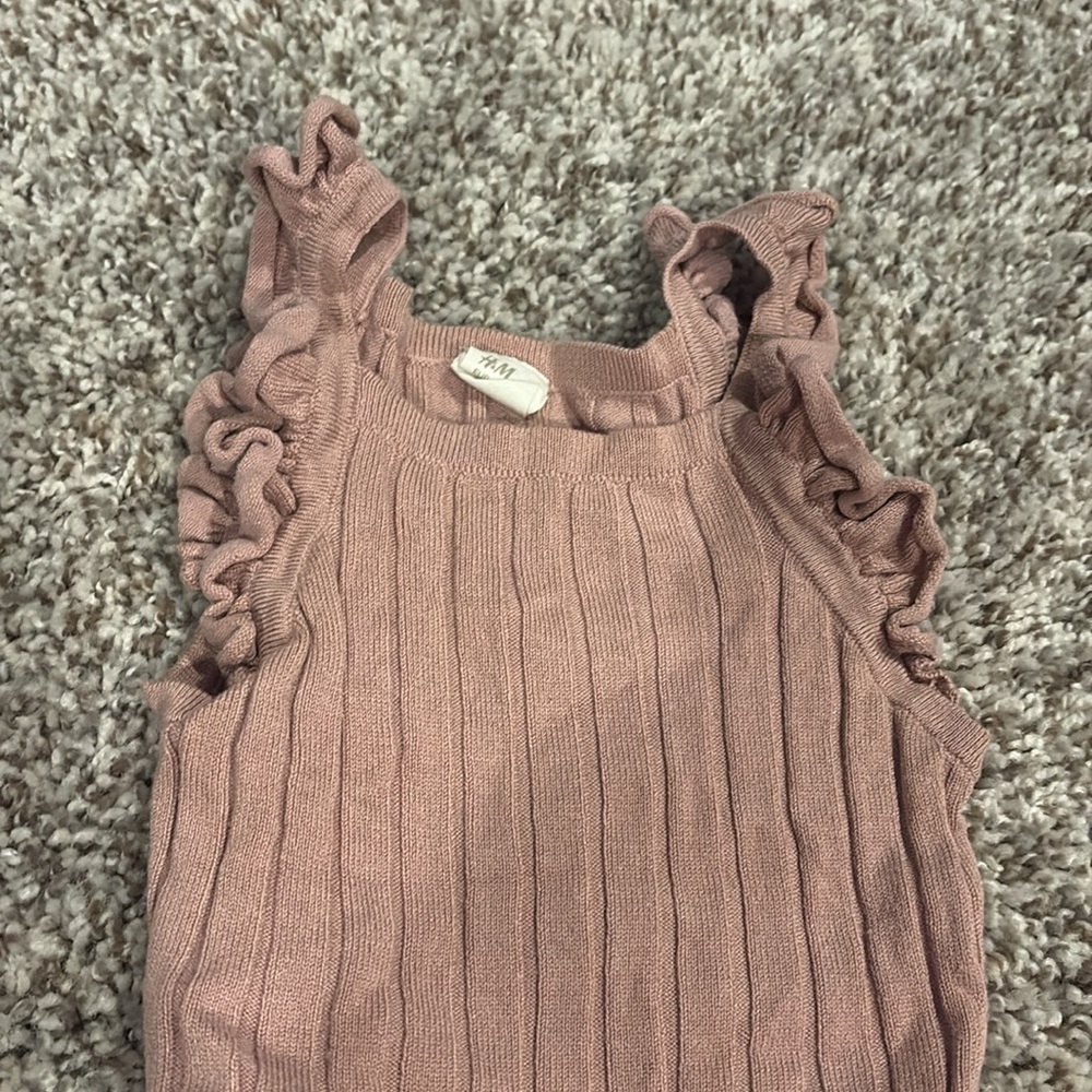 HM Ribbed Sweater Ruffle Romper - Pink 9-12M - Picture 3 of 5